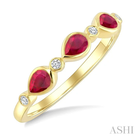 Pear Shape Bezel Gemstone & Diamond Fashion Band
