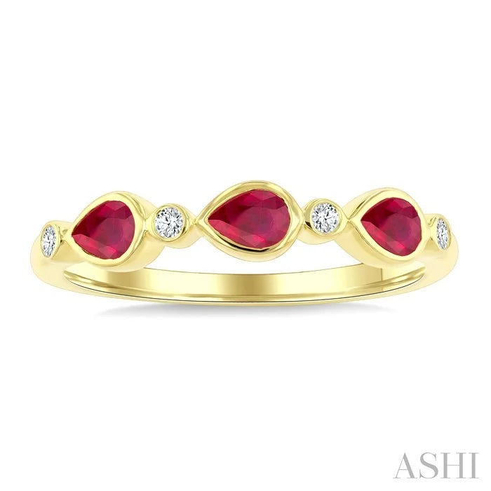 Pear Shape Bezel Gemstone & Diamond Fashion Band