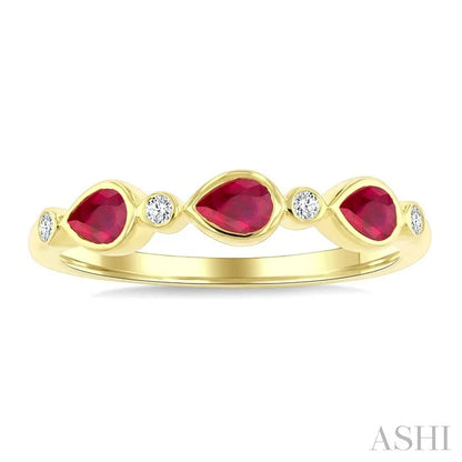 Pear Shape Bezel Gemstone & Diamond Fashion Band