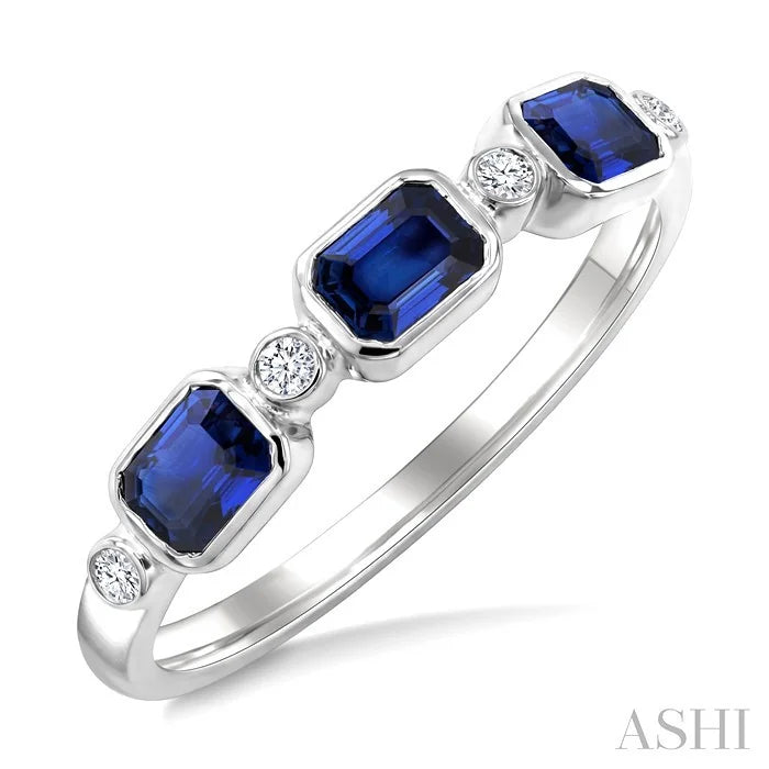 Emerald Shape Bezel Gemstone & Diamond Fashion Band