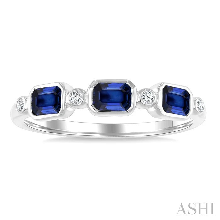 Emerald Shape Bezel Gemstone & Diamond Fashion Band
