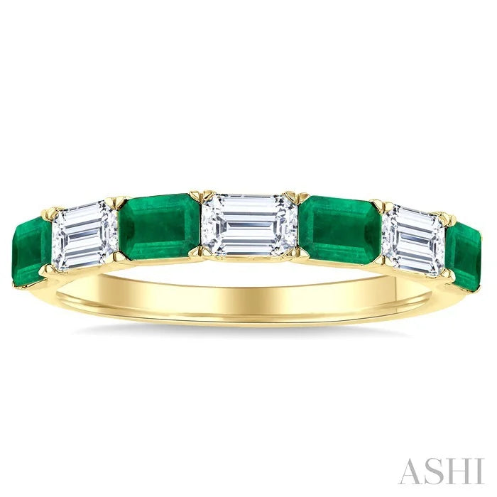 Emerald Shape Alternate Gemstone & Diamond Fashion Band