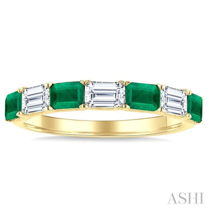 Emerald Shape Alternate Gemstone & Diamond Fashion Band