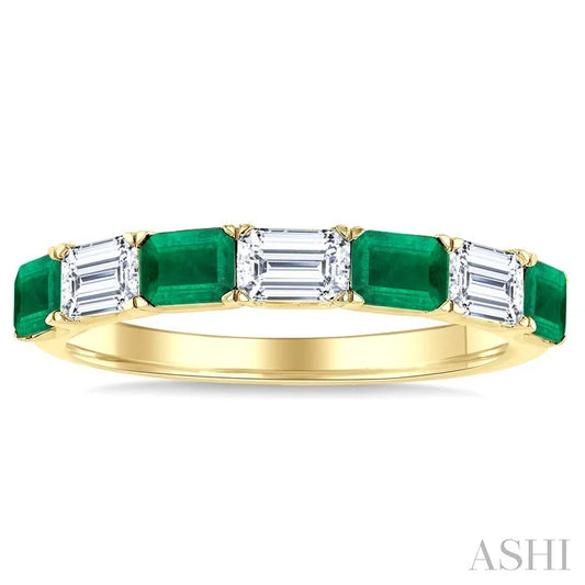 Emerald Shape Alternate Gemstone & Diamond Fashion Band