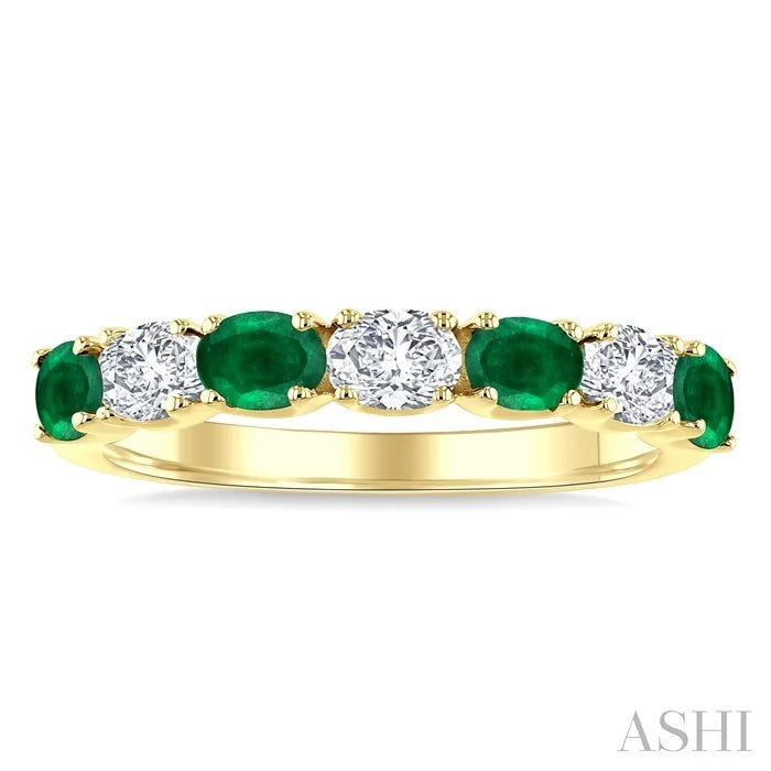 Oval Shape Alternate Gemstone & Diamond Fashion Band