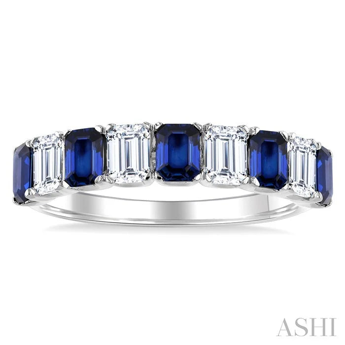 Emerald Shape Alternate Gemstone & Diamond Fashion Band