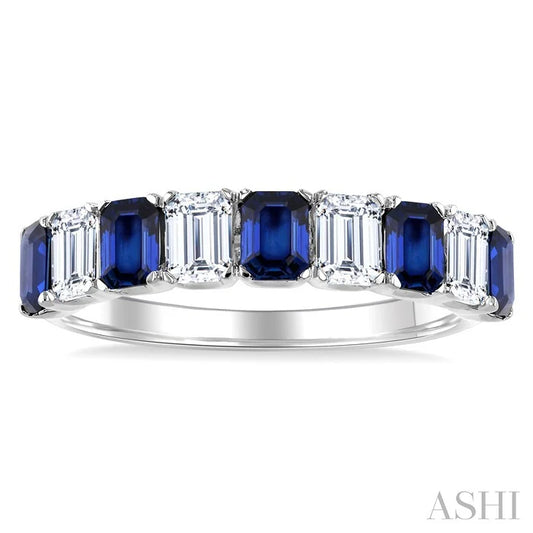 Emerald Shape Alternate Gemstone & Diamond Fashion Band