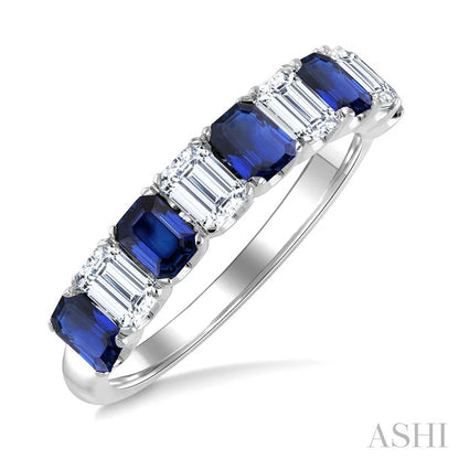 Emerald Shape Alternate Gemstone & Diamond Fashion Band