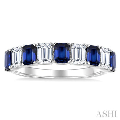 Emerald Shape Alternate Gemstone & Diamond Fashion Band