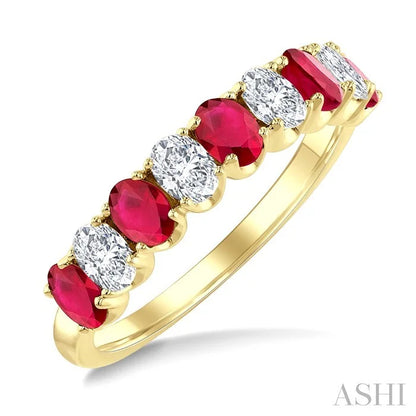 Oval Shape Alternate Gemstone & Diamond Fashion Band