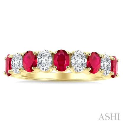Oval Shape Alternate Gemstone & Diamond Fashion Band