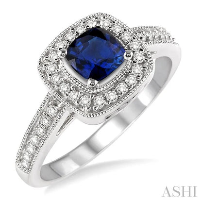 Cushion Shape Gemstone & Halo Diamond Ring