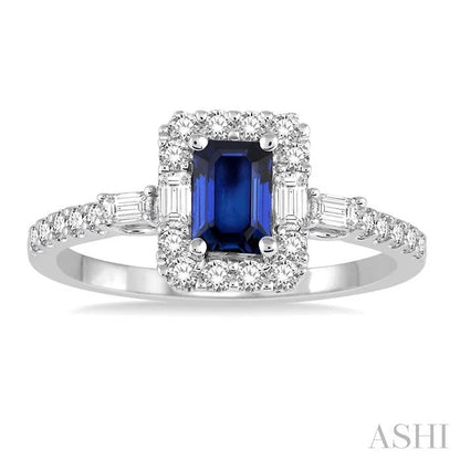 Emerald Shape Gemstone & Halo Diamond Ring