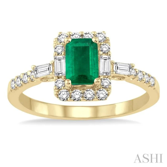 Emerald Shape Gemstone & Halo Diamond Ring