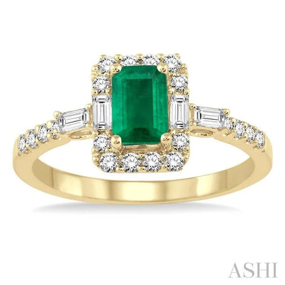 Emerald Shape Gemstone & Halo Diamond Ring