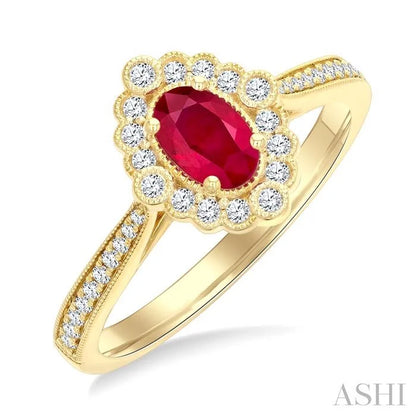 Oval Shape Art Deco Gemstone & Halo Diamond Ring