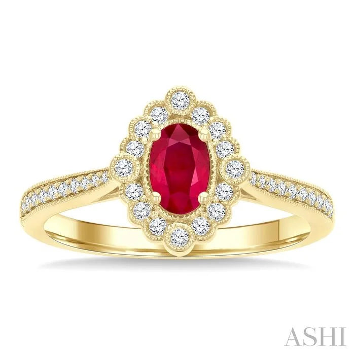 Oval Shape Art Deco Gemstone & Halo Diamond Ring