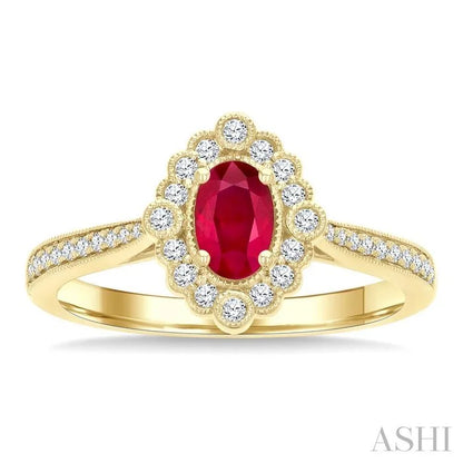 Oval Shape Art Deco Gemstone & Halo Diamond Ring