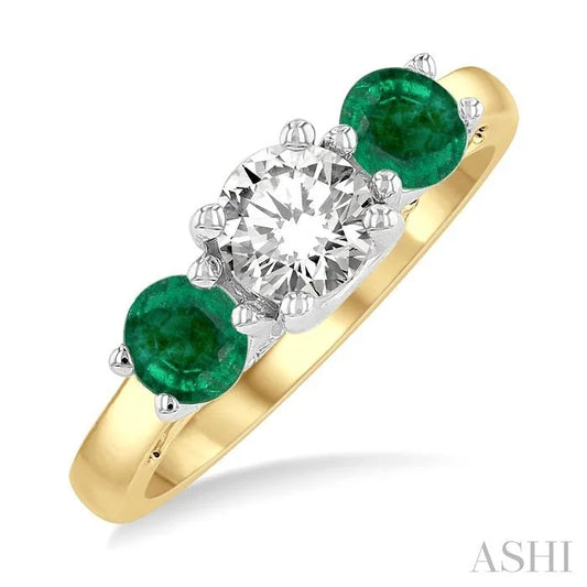 Round Shape Past Present & Future Gemstone & Diamond Ring