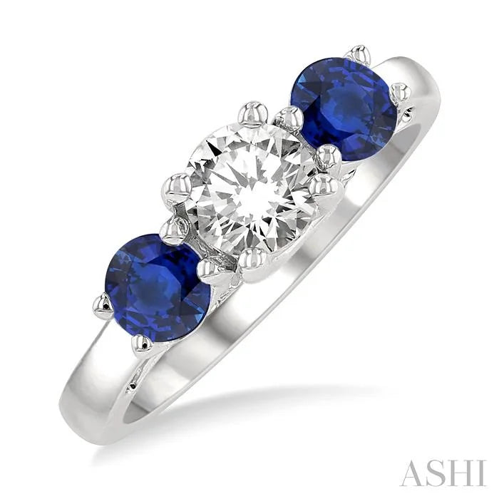 Round Shape Past Present & Future Gemstone & Diamond Ring