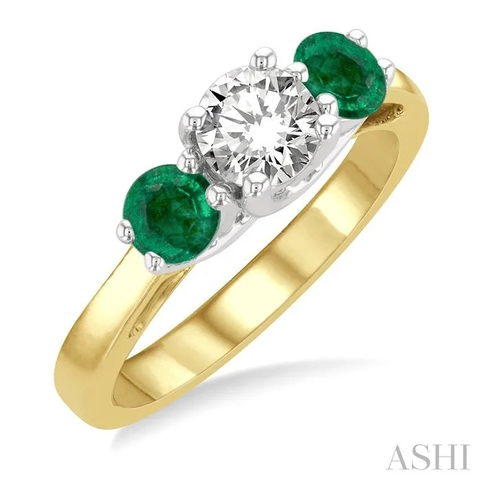 Round Shape Past Present & Future Gemstone & Diamond Ring