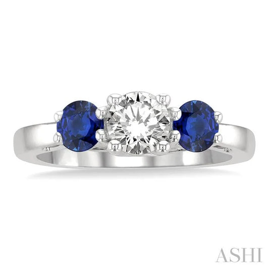 Round Shape Past Present & Future Gemstone & Diamond Ring