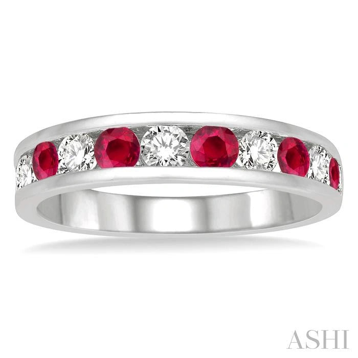 Channel Set Alternate Gemstone & Diamond Wedding Band