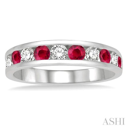 Channel Set Alternate Gemstone & Diamond Wedding Band