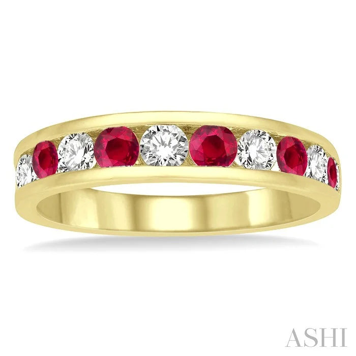 Channel Set Alternate Gemstone & Diamond Wedding Band