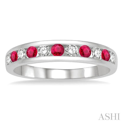 Channel Set Alternate Gemstone & Diamond Wedding Band