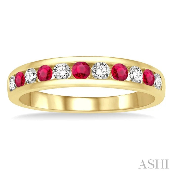 Channel Set Alternate Gemstone & Diamond Wedding Band