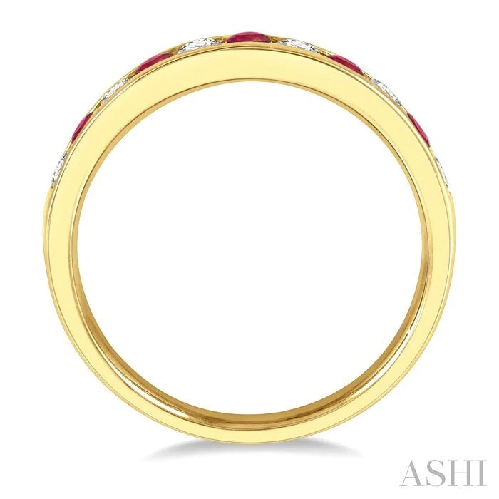 Channel Set Alternate Gemstone & Diamond Wedding Band