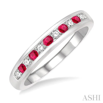 Channel Set Alternate Gemstone & Diamond Wedding Band