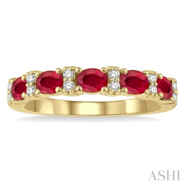 Oval Shape East-West Gemstone & Diamond Wedding Band