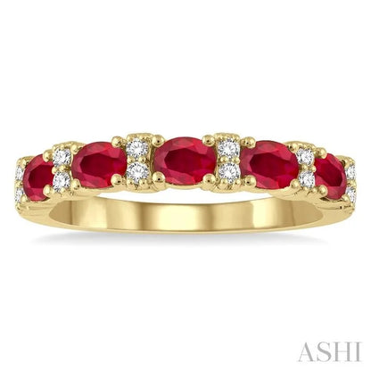 Oval Shape East-West Gemstone & Diamond Wedding Band