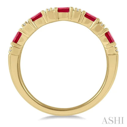 Oval Shape East-West Gemstone & Diamond Wedding Band