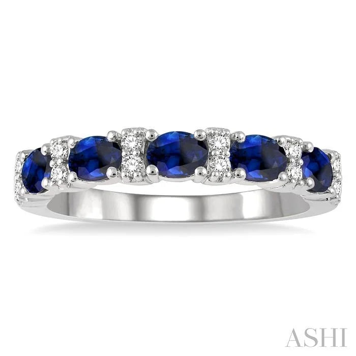 Oval Shape East-West Gemstone & Diamond Wedding Band