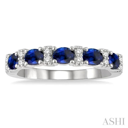 Oval Shape East-West Gemstone & Diamond Wedding Band