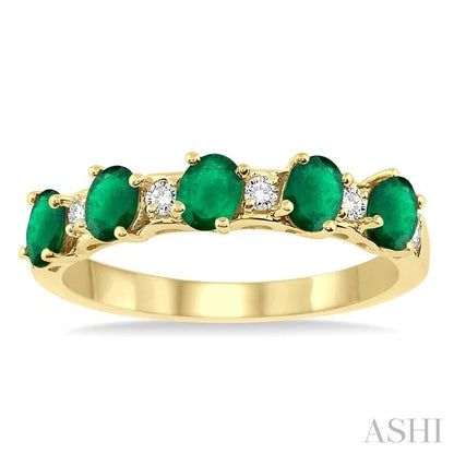 Oval Shape Gemstone & Diamond Wedding Band