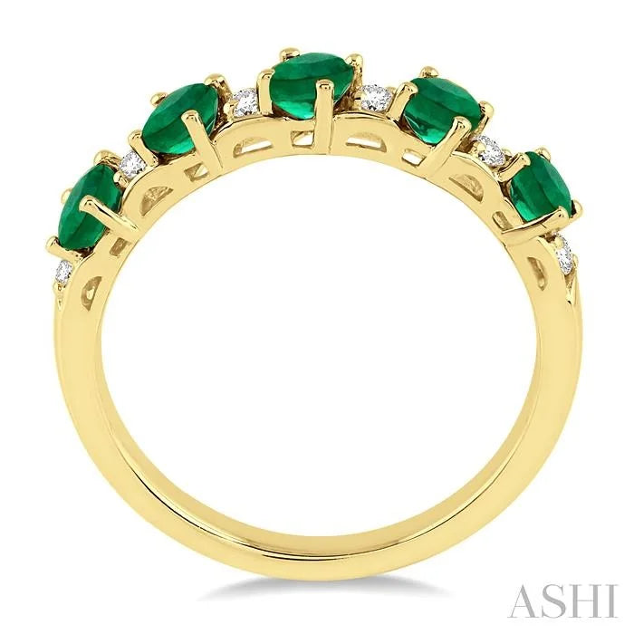 Oval Shape Gemstone & Diamond Wedding Band