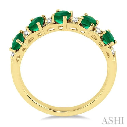 Oval Shape Gemstone & Diamond Wedding Band
