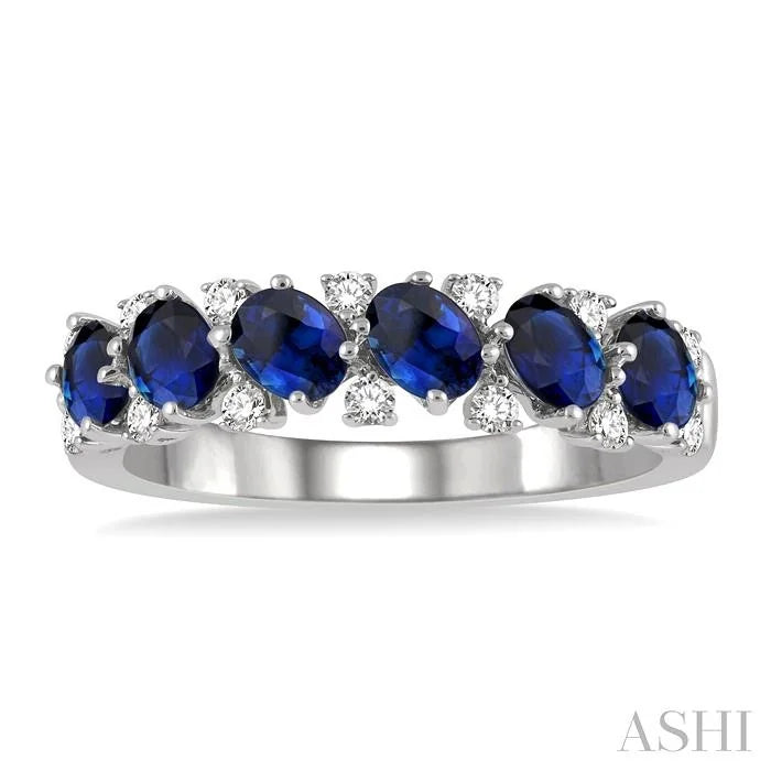 Oval Shape Gemstone & Diamond Wedding Band