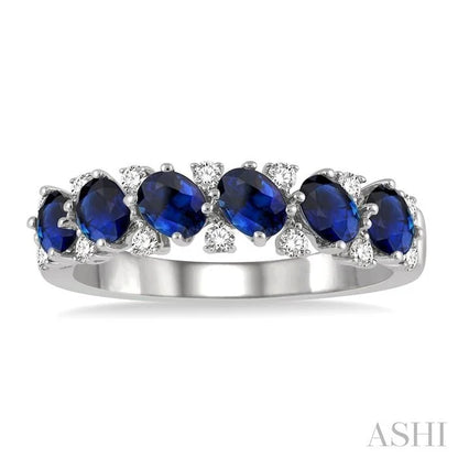 Oval Shape Gemstone & Diamond Wedding Band