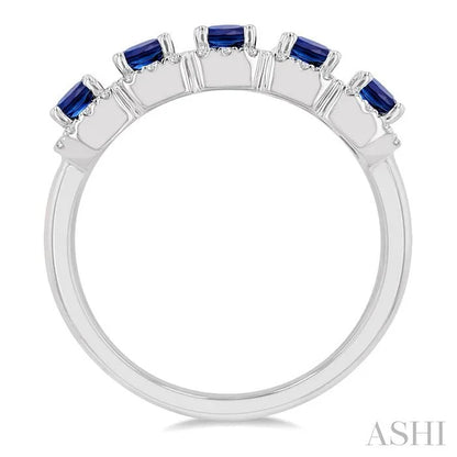 Emerald Shape 5 Gemstone & Halo Diamond Wedding Band