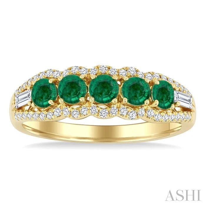 Round Shape 5 Gemstone & Diamond Ring