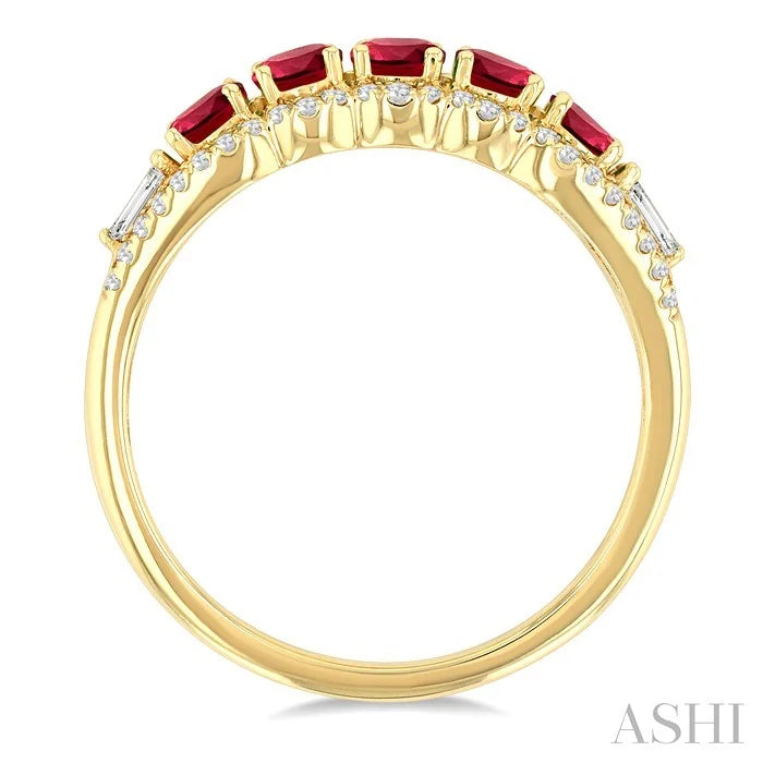 Round Shape 5 Gemstone & Diamond Ring