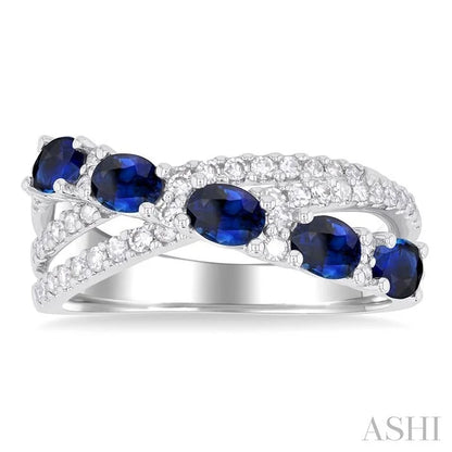 Criss Cross Oval Shape Gemstone & Diamond Fashion Ring