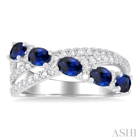 Criss Cross Oval Shape Gemstone & Diamond Fashion Ring