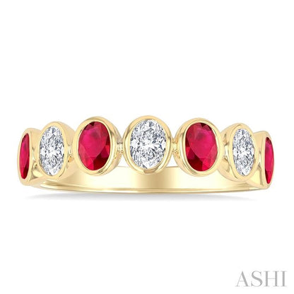 7 Alternate Oval Shape Gemstone & Diamond Fashion Band