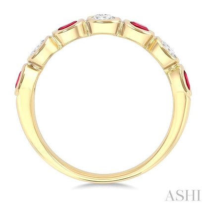 7 Alternate Oval Shape Gemstone & Diamond Fashion Band